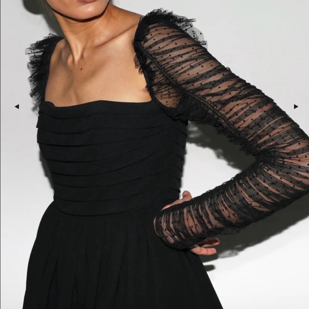 Self-Portrait Black Dress with polka dot mesh Sleeves